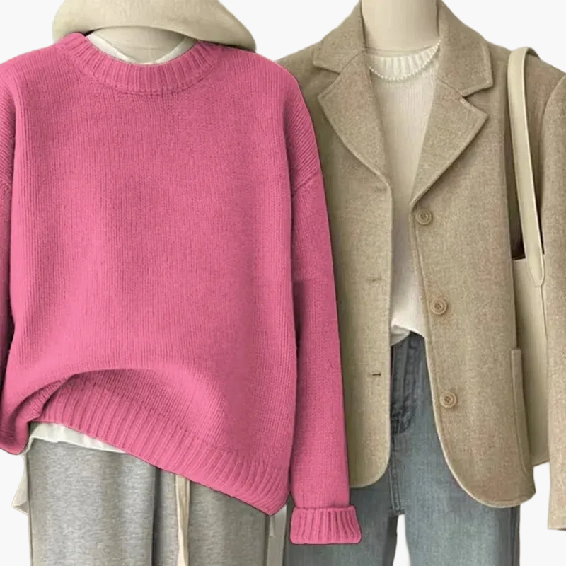 Stilla | Sæt Afslappet Retro Japansk Stil - Strikpullover og Blazer til Hverdag og Fritid