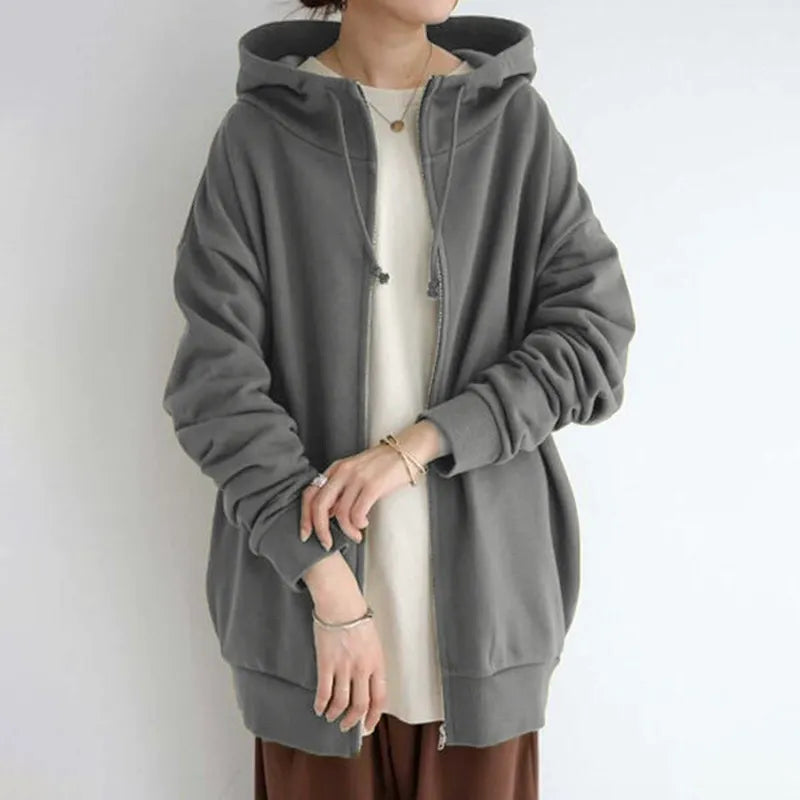 Stilla | Hætte sweatshirt Over størrelse Pasform Fleece Fôr Lynlås Casual Stil