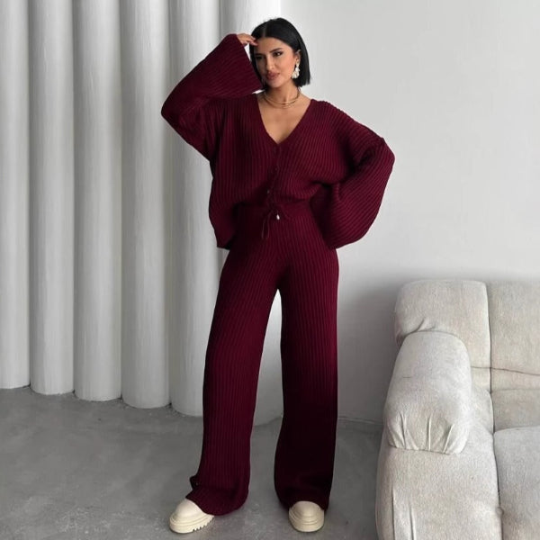 Stilla | Loungewear Sæt Strikket Ribstruktur Oversize Pasform Bredde Ærmer