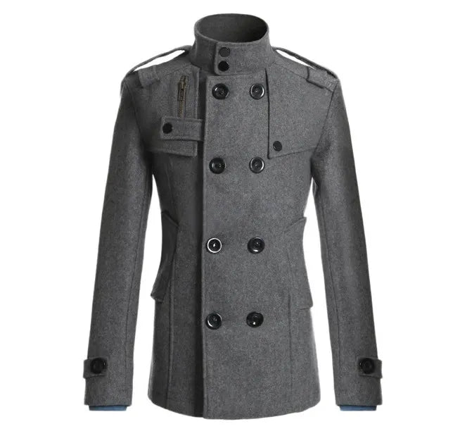 Stilla | Uld Slim Fit Dobbeltknap Militærstil mellemlang