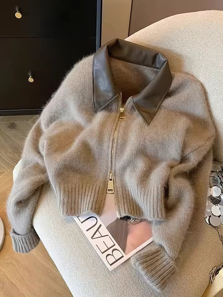 Stilla | Strikjakke med Lynlås Og Elegant Krave - Moderne Cropped Cardigan til Hverdag Og Kontor