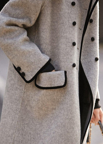 Stilla | Trench Frakke Uld Skræddersyet Pasform Dobbeltknap Patchwork Design