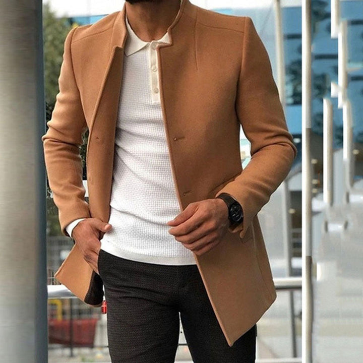 Stilla | Uldfrakke Slim Fit Mandarin Krave Skjulte Knapper mellemlang