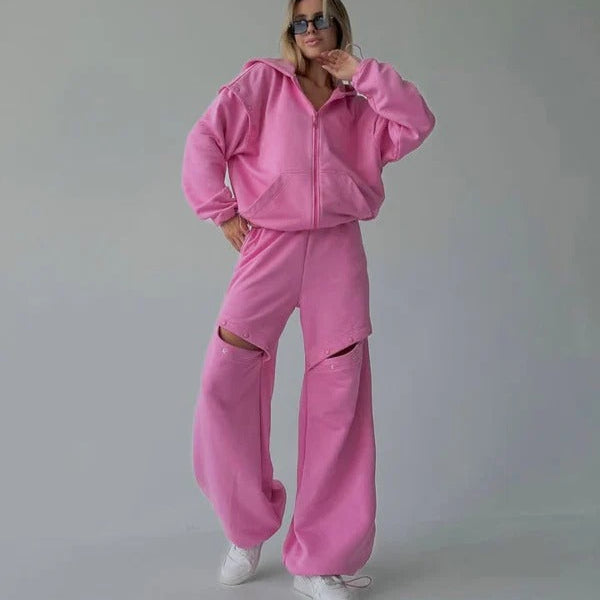 Stilla | Loungewear Sæt Casual Pasform Zip-Up Hættetrøje Løst Skåret Bukser