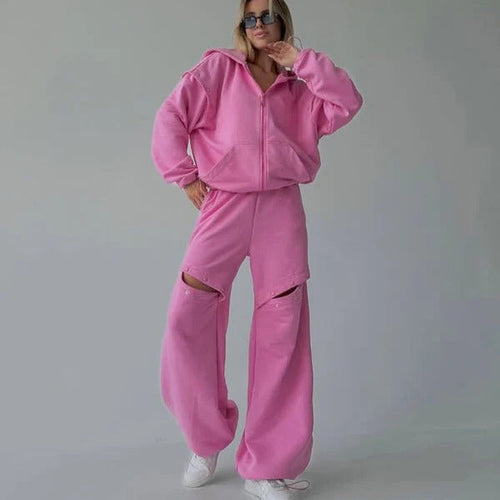 Stilla | Loungewear Sæt Casual Pasform Zip-Up Hættetrøje Løst Skåret Bukser