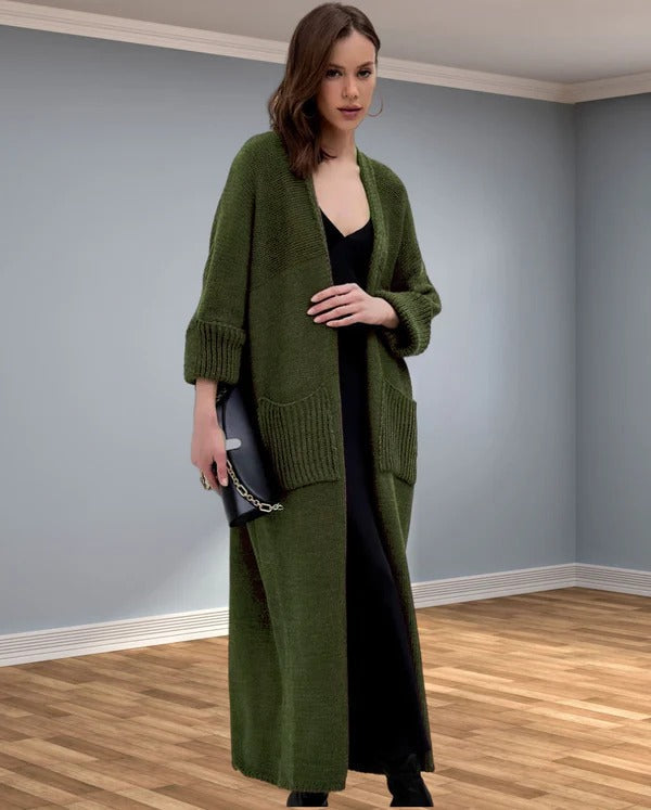 Stilla | Strikjakke Plus Size Snit Groft Strikket V-Hals med Lommer