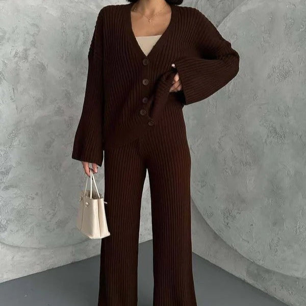 Stilla | Loungewear Sæt Strikket Ribstruktur Oversize Pasform Bredde Ærmer