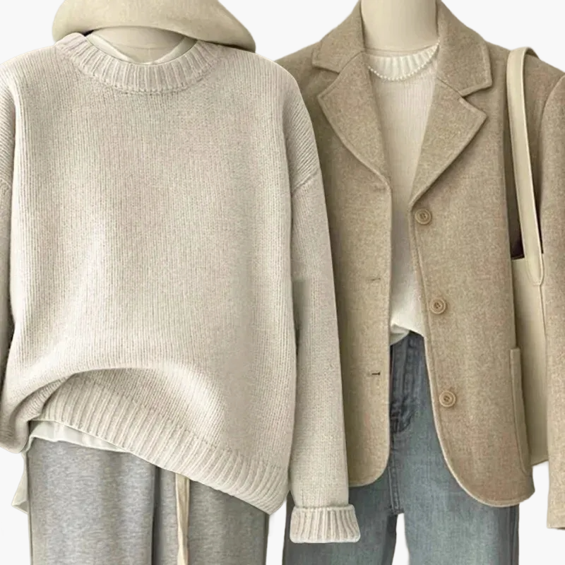 Stilla | Sæt Afslappet Retro Japansk Stil - Strikpullover og Blazer til Hverdag og Fritid