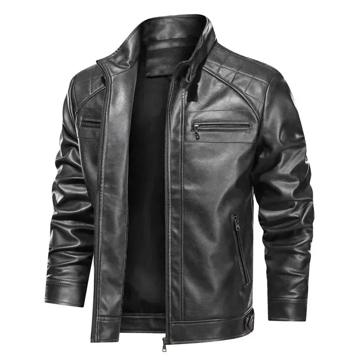 Stilla | Bikerjakke Slim Fit Skulderdetaljer Lynlås Læderlook