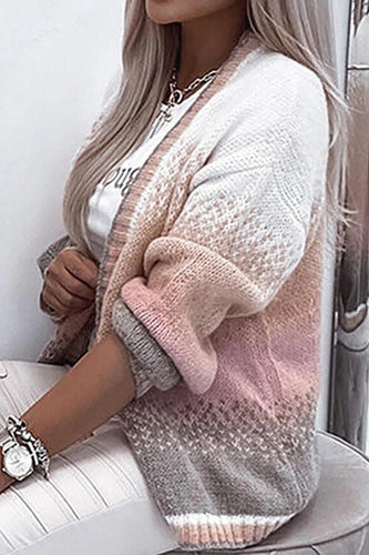Stilla | Strikjakke Plus Size Pasform Åben Front Uldblanding Ribbet Kant