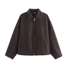 Stilla | Jakke Løst fit Uld tekstur Lynlås Indskåret krave Casual stil