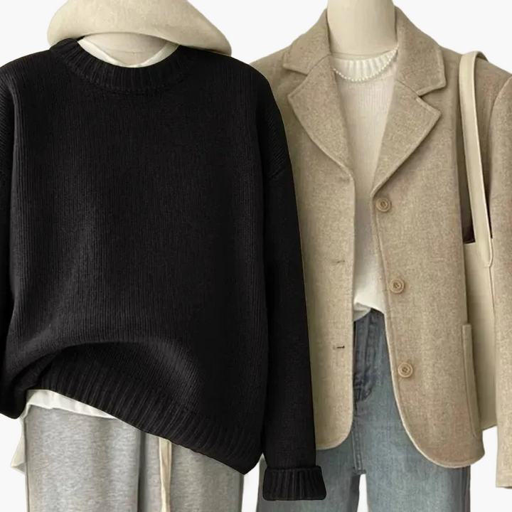 Stilla | Sæt Afslappet Retro Japansk Stil - Strikpullover og Blazer til Hverdag og Fritid