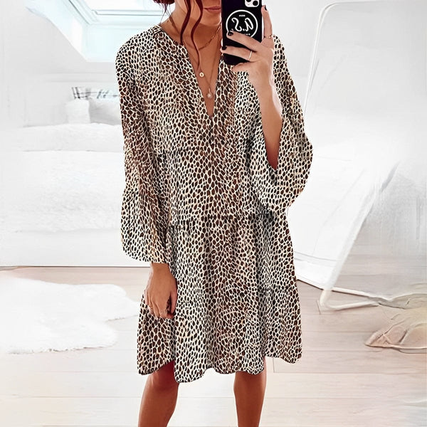 Stilla | Knelang Kjole Med Leopardprint
