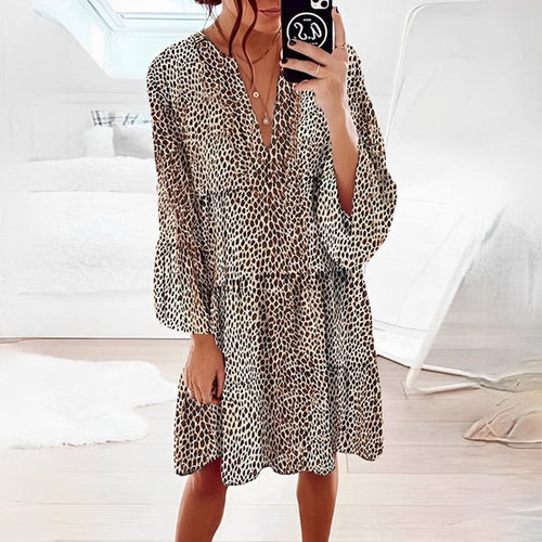 Stilla | Knelang Kjole Med Leopardprint
