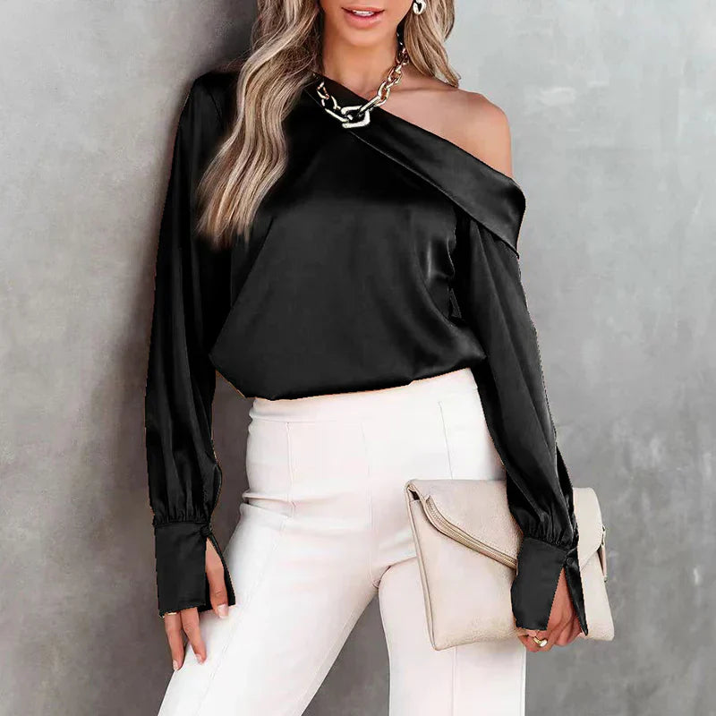 Stilla | Sort Satin Bluse skjorte