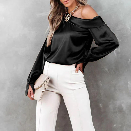 Stilla | Sort Satin Bluse skjorte