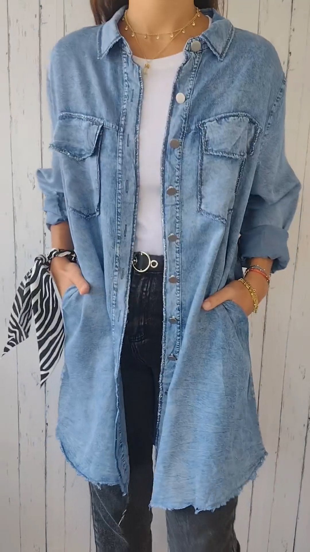 Stilla | Comfy Denim Shirt Met Lange Jas