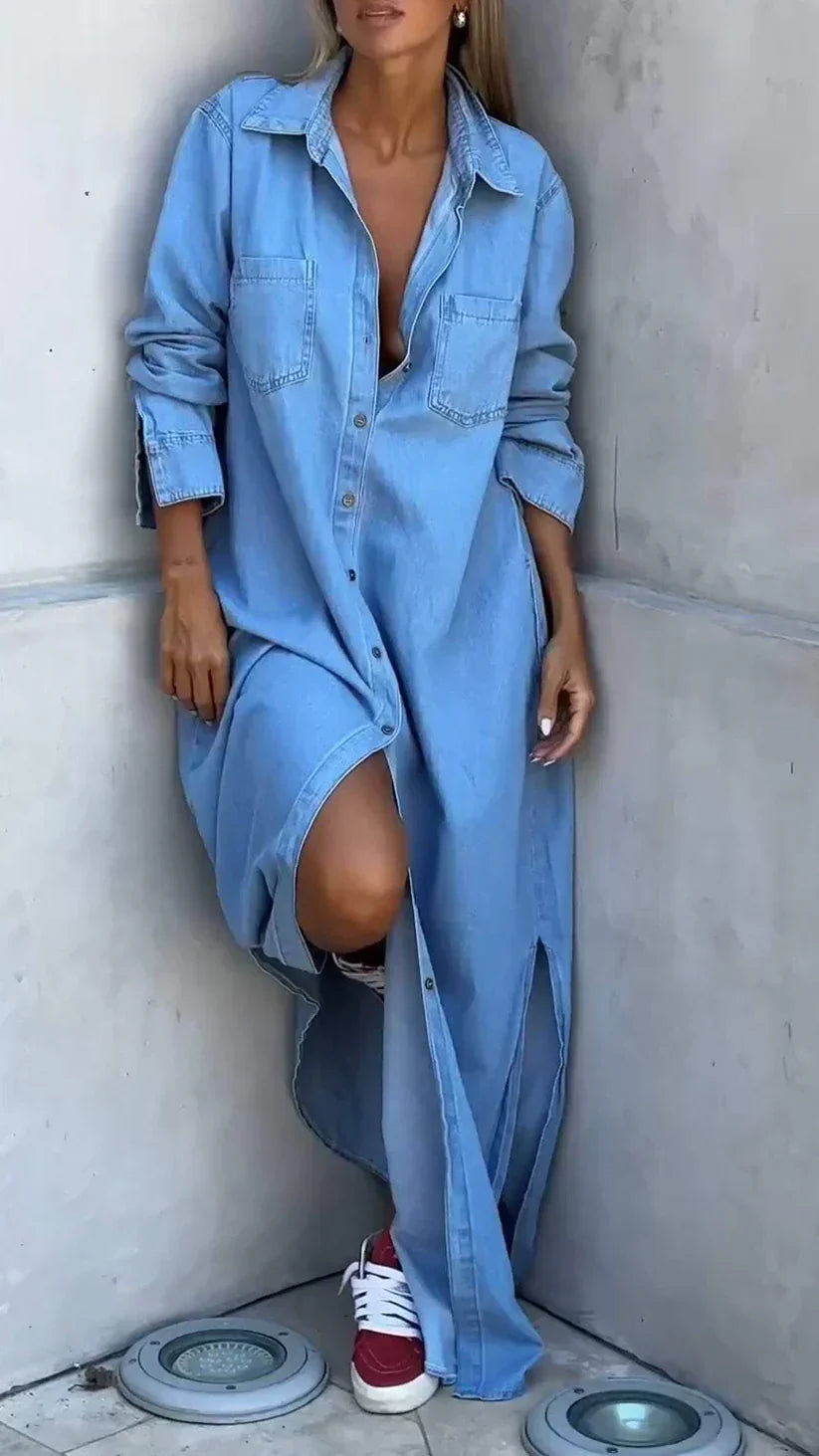 Stilla | Langærmet Kjole i Denim