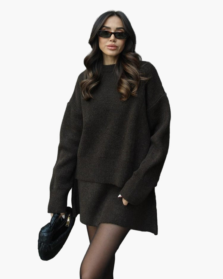 Stilla | Strik Sæt med Sweater og Miniskørt - Fashionabel Efterårs-Vinter Look, Afslappet & Elegant