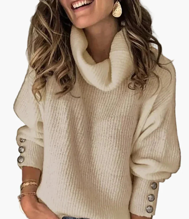 Stilla | Pullover med Rullekrave og Knapdetaljer - Fashionabel Fritids Strikpullover