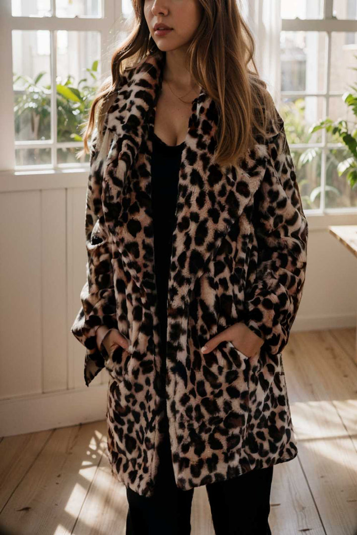 Stilla | Midi Frak med revers i leopardmønster og lange ærmer