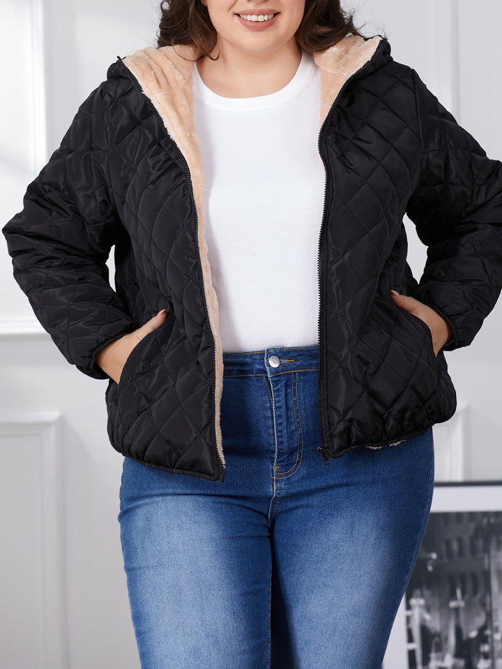 Stilla | Plus Size Farvekombination Quilted Jakke med Hætte