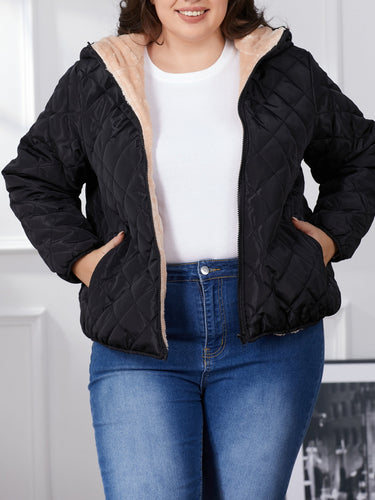Stilla | Plus Size Farvekombination Quilted Jakke med Hætte