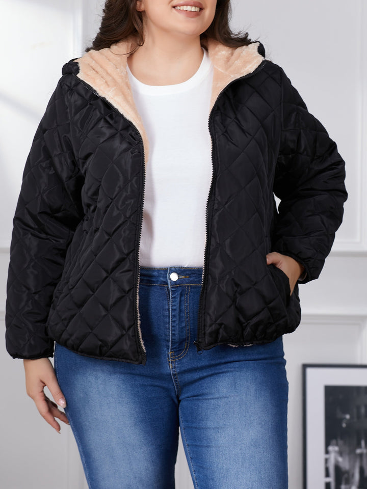 Stilla | Plus Size Farvekombination Quilted Jakke med Hætte
