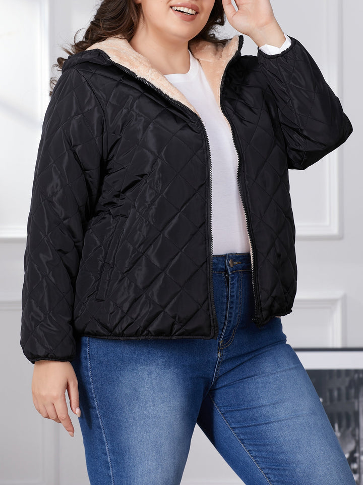 Stilla | Plus Size Farvekombination Quilted Jakke med Hætte