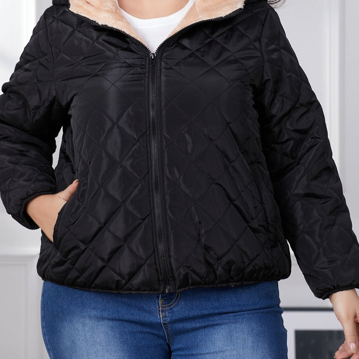 Stilla | Plus Size Farvekombination Quilted Jakke med Hætte