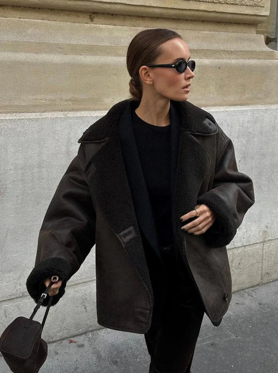 Stilla | Faux lammeuld Moto jakke