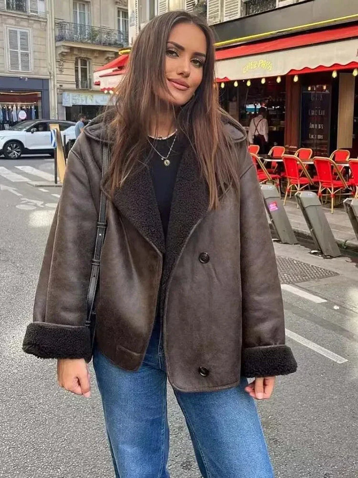 Stilla | Faux lammeuld Moto jakke