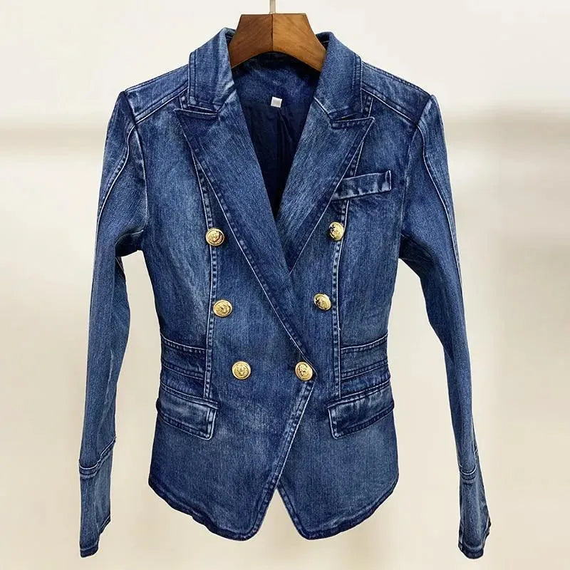 Stilla | Løveknapper Denim Blazer Dame - Løs - Enfarvet