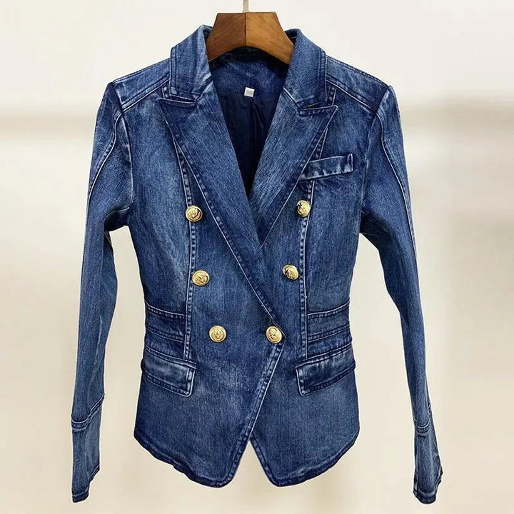 Stilla | Løveknapper Denim Blazer Dame - Løs - Enfarvet