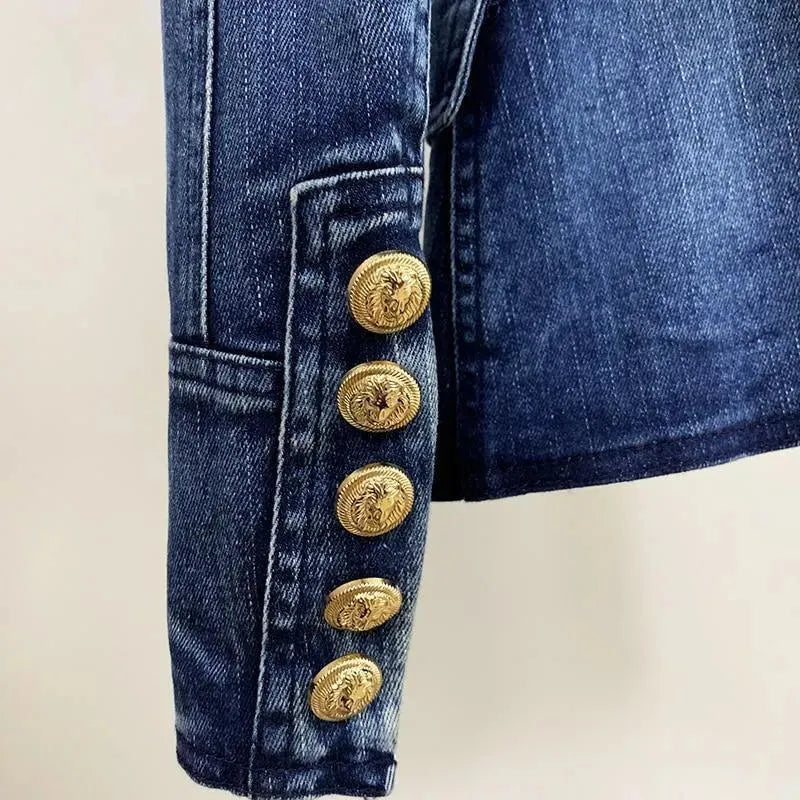 Stilla | Løveknapper Denim Blazer Dame - Løs - Enfarvet