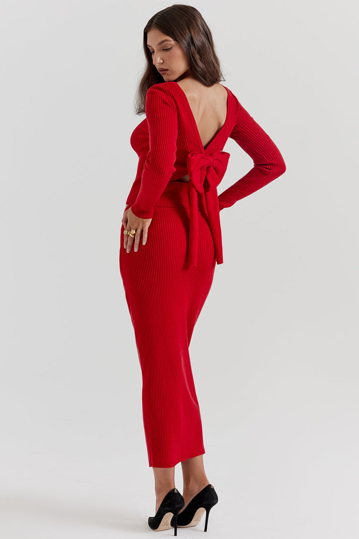 Stilla | Scarlet Rød Cashmere Mix Trøje Med Sløjfe