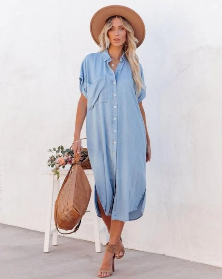 Stilla | Kortærmet Skjortekjole Denim