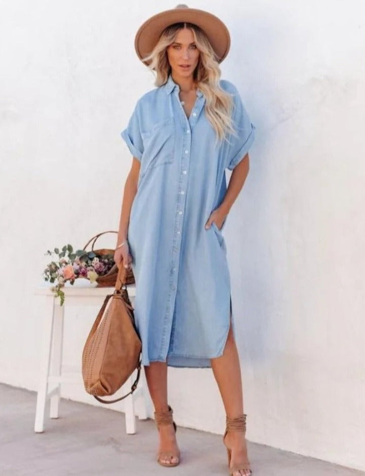 Stilla | Kortærmet Skjortekjole Denim