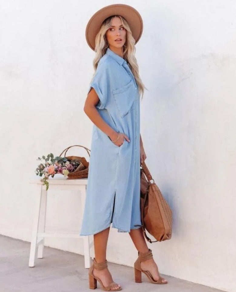 Stilla | Kortærmet Skjortekjole Denim