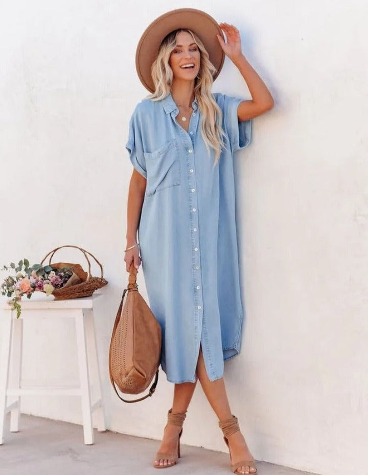 Stilla | Kortærmet Skjortekjole Denim