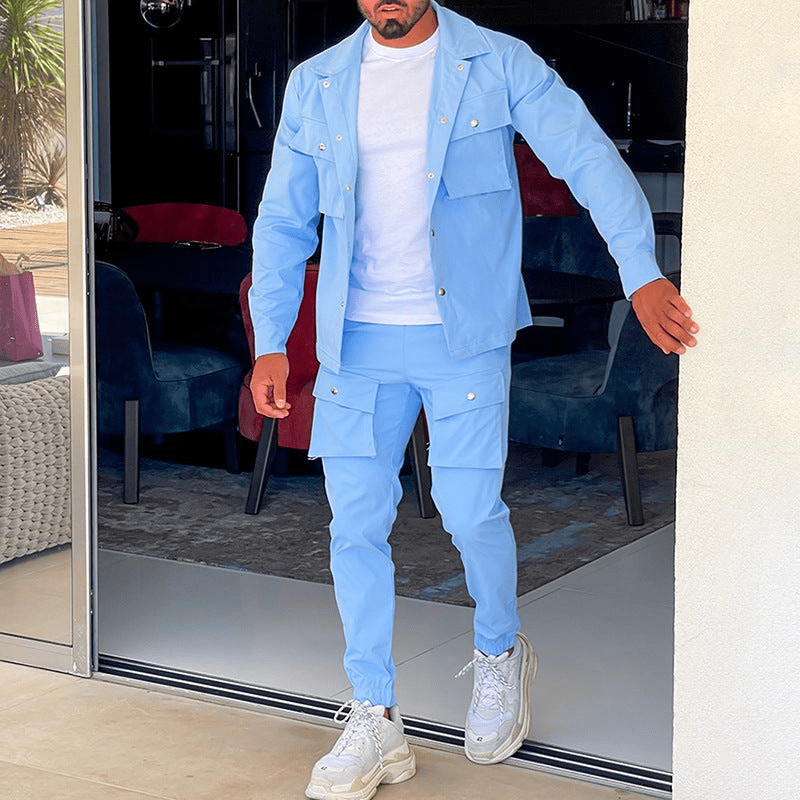 Skovae | To-delt herre cargo suit herre cargo bukser & skjorte trendy