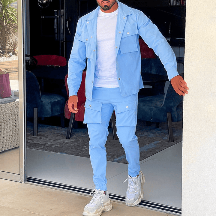 Skovae | To-delt herre cargo suit herre cargo bukser & skjorte trendy