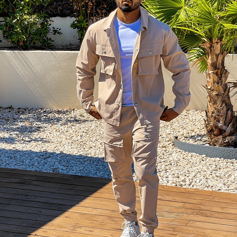 Skovae | To-delt herre cargo suit herre cargo bukser & skjorte trendy