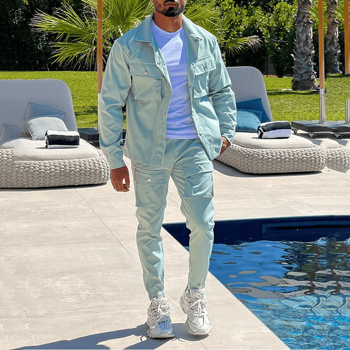 Skovae | To-delt herre cargo suit herre cargo bukser & skjorte trendy