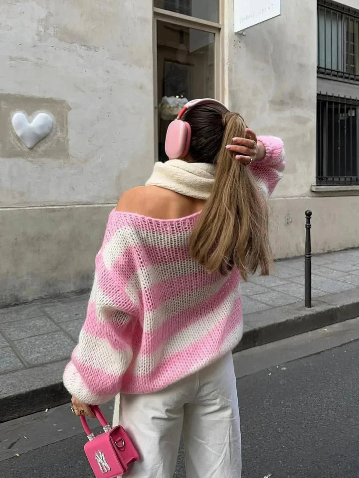 Stilla | Stribet Finstrik Pullover