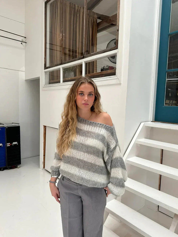 Stilla | Stribet Finstrik Pullover