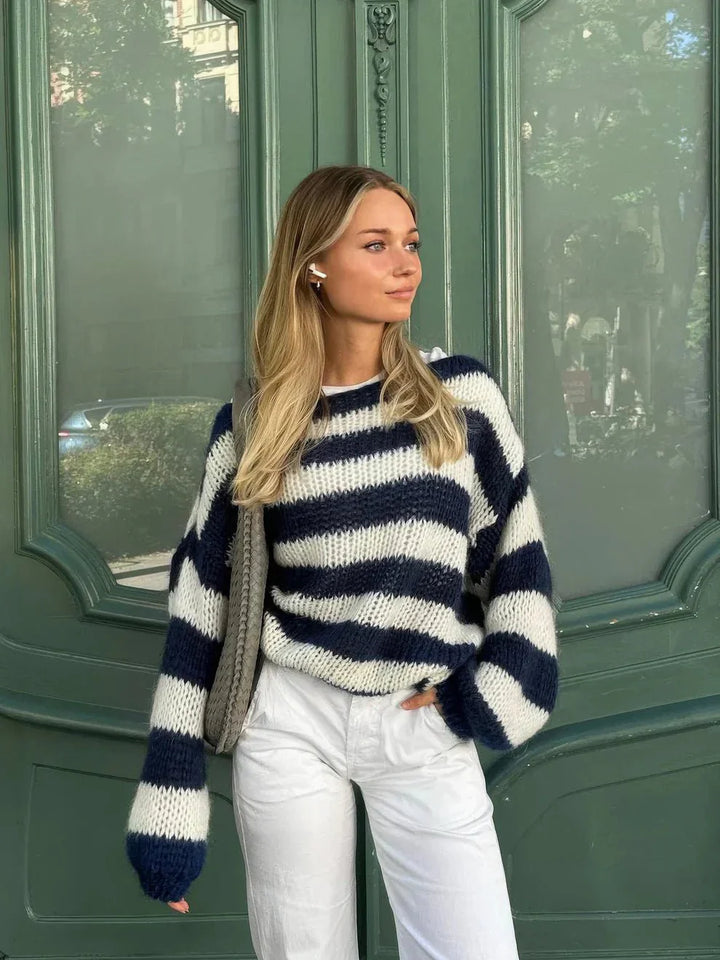 Stilla | Stribet Finstrik Pullover
