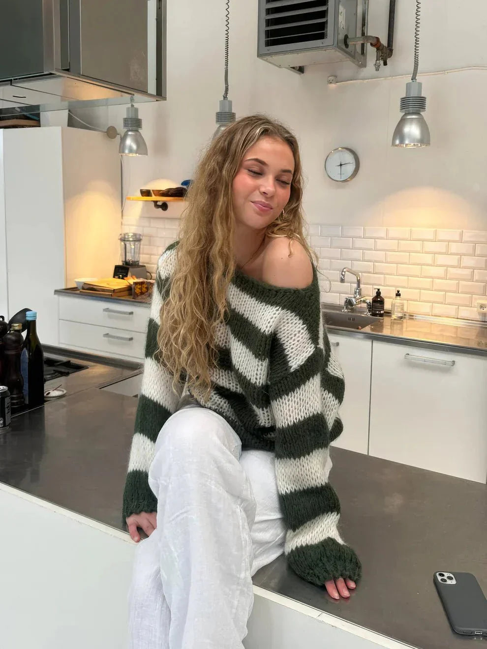 Stilla | Stribet Finstrik Pullover