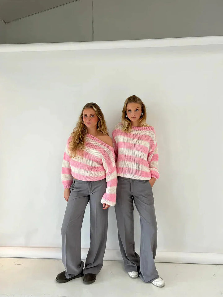 Stilla | Stribet Finstrik Pullover