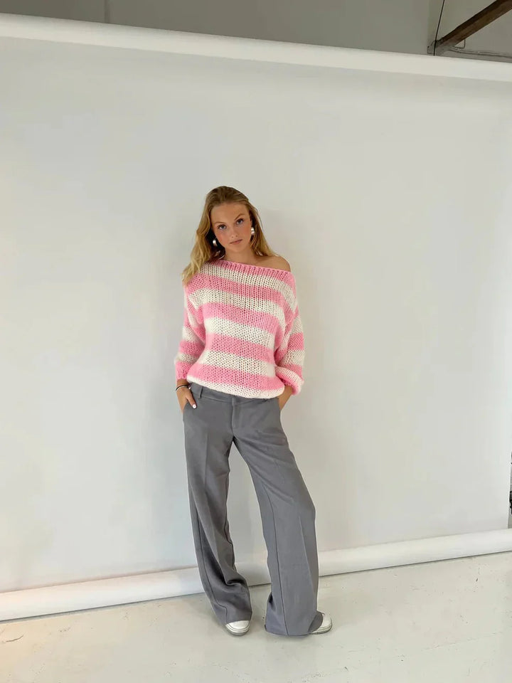 Stilla | Stribet Finstrik Pullover